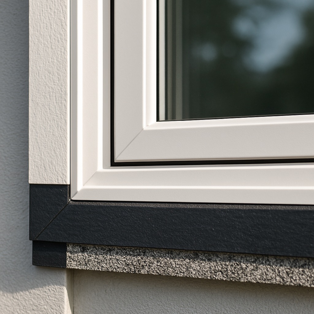 Close-up of properly installed vinyl window frame with clean weatherproofing and precise fit